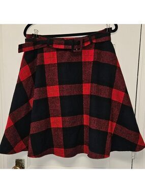 Tanming Plaid A-Line Skirt with Belt Women's Size Med
